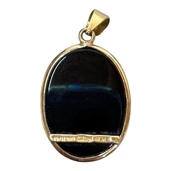 Estate Vintage 14K Yellow Gold Blue Agate Onyx Cameo Mother Child Pendant Italy - Picture 2 of 7